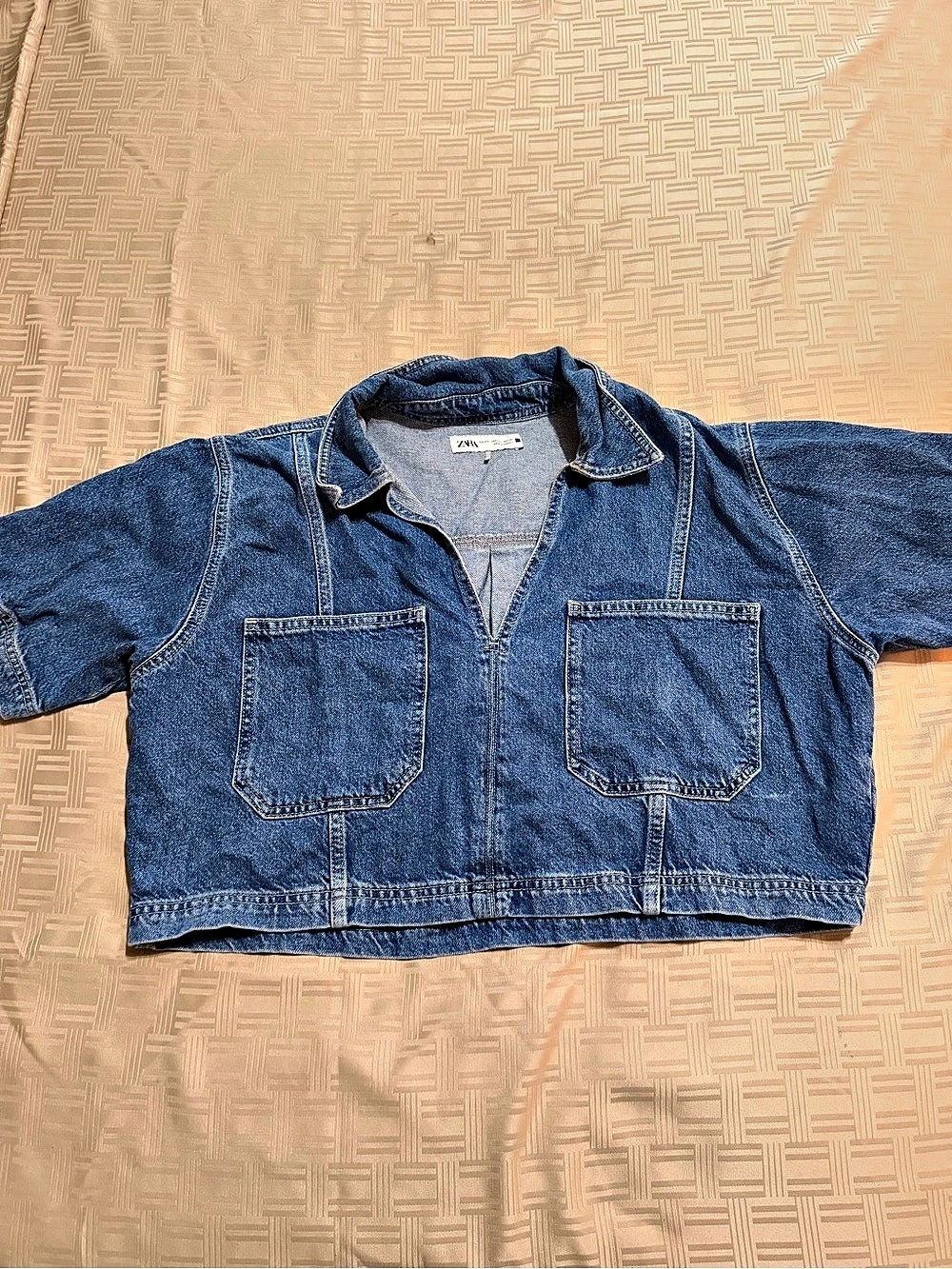 Zara TRF Asymmetric Denim Cropped Shirt Girls XXL Blue